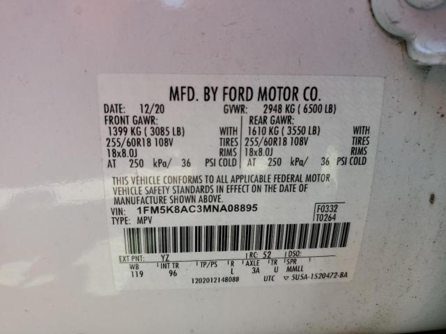 1FM5K8AC3MNA08895 - 2021 FORD EXPLORER POLICE INTERCEPTOR 白色 照片 14