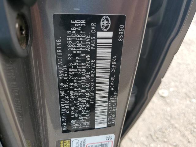 4T1BE32K04U927276 - 2004 TOYOTA CAMRY LE ნაცრისფერი ფოტო 12