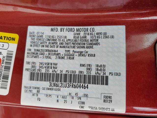 3LN6L2LU3FR604464 - 2015 LINCOLN MKZ HYBRID 红色 照片 13