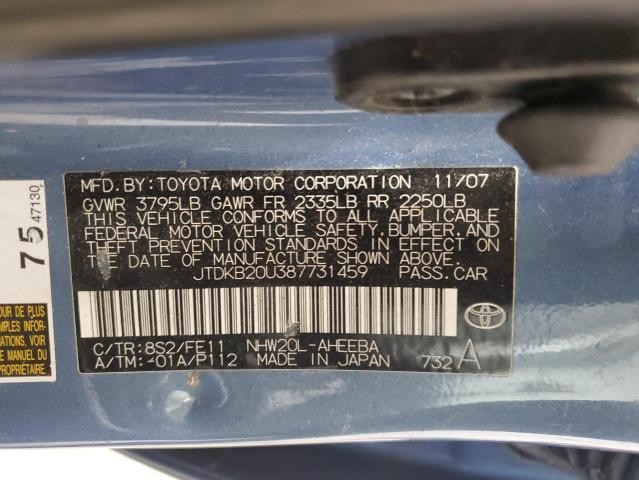 JTDKB20U387731459 - 2008 TOYOTA PRIUS BLUE photo 13