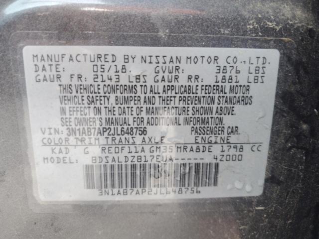 3N1AB7AP2JL648756 - 2018 NISSAN SENTRA S GRAY photo 12
