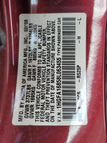 1HGFA16858L063455 - 2008 HONDA CIVIC EX მუქწითელი ფოტო 13