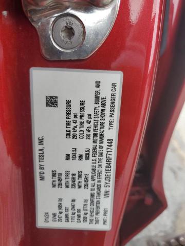 5YJ3E1EB4RF717448 - 2024 TESLA MODEL 3 红色 照片 12