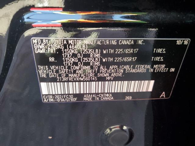 2T3RFREVXHW560145 - 2017 TOYOTA RAV4 XLE BLACK photo 13