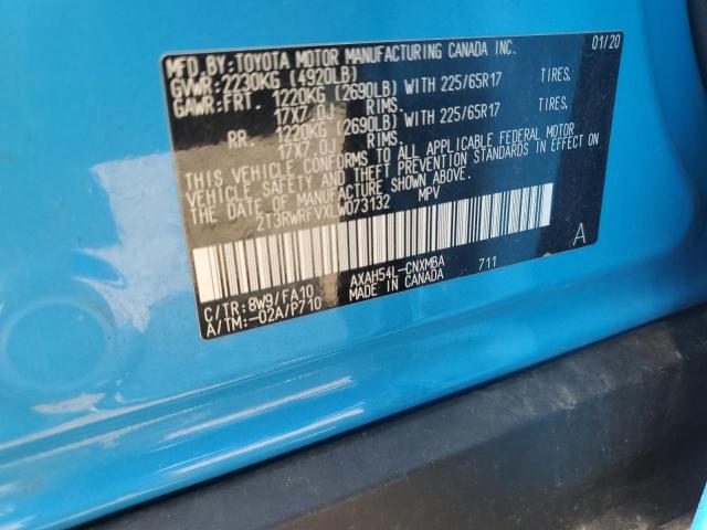 2T3RWRFVXLW073132 - 2020 TOYOTA RAV4 XLE BLUE photo 13