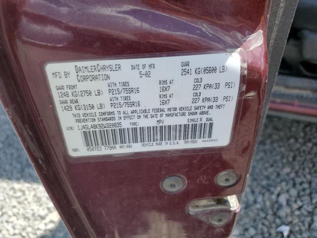 1J4GL48K92W320835 - 2002 JEEP LIBERTY SPORT برغندي صورة 12