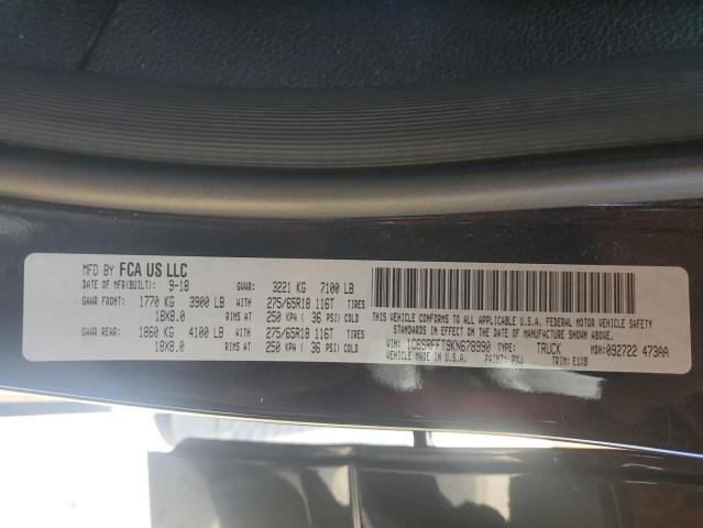 1C6SRFFT9KN678990 - 2019 RAM 1500 BIG HORN/LONE STAR BLACK photo 12