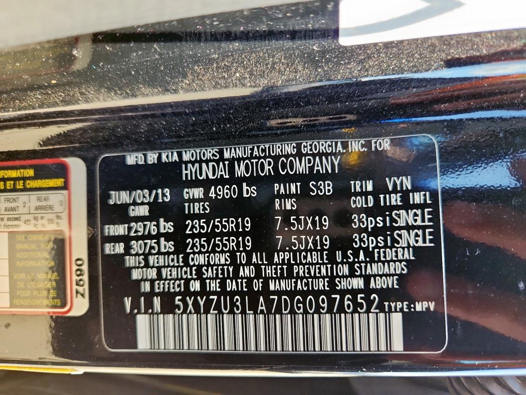 5XYZU3LA7DG097652 - 2013 HYUNDAI SANTA FE S BLACK photo 14