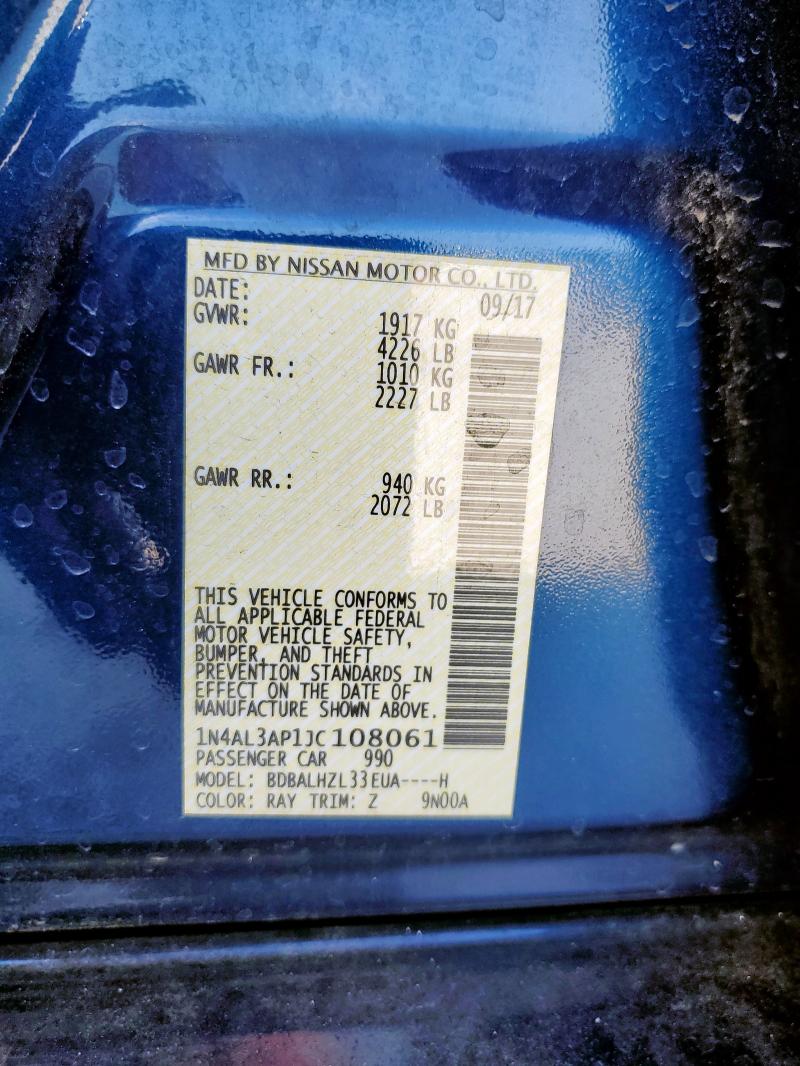 1N4AL3AP1JC108061 - 2018 NISSAN ALTIMA 2.5 أزرق صورة 12