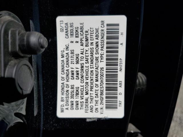 2HGFB6E57DH700726 - 2013 HONDA CIVIC SI BLACK photo 12