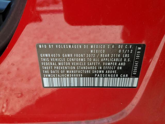 3VW2K7AJ6CM366899 - 2012 VOLKSWAGEN JETTA BASE RED photo 12