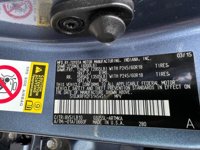 5TDJKRFH2FS145451 - 2015 TOYOTA HIGHLANDER XLE BLUE photo 10