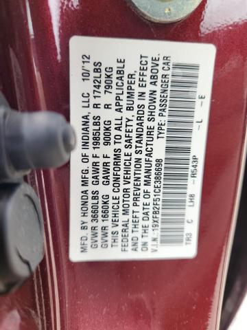 19XFB2F51CE386698 - 2012 HONDA CIVIC LX Bordo foto 12