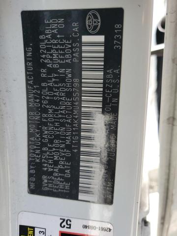 4T1G11AK4MU455798 - 2021 TOYOTA CAMRY SE WHITE photo 12