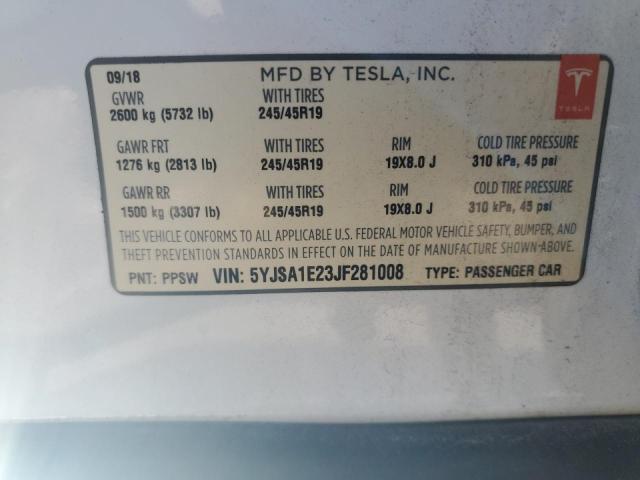 5YJSA1E23JF281008 - 2018 TESLA MODEL S WHITE photo 12