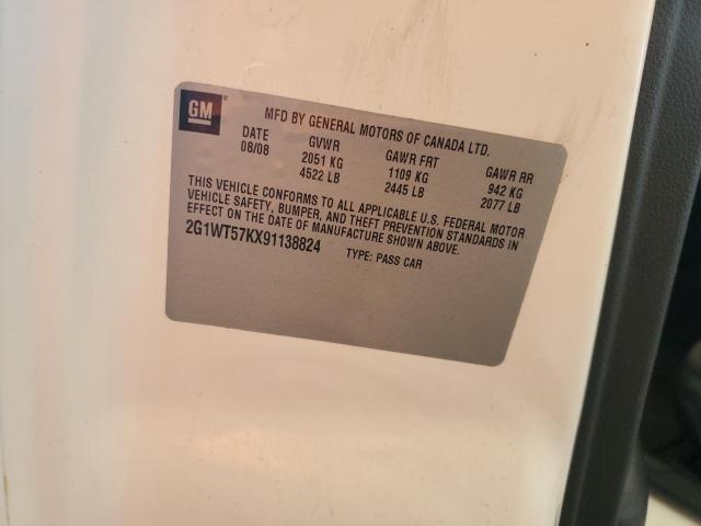 2G1WT57KX91138824 - 2009 CHEVROLET IMPALA 1LT WHITE photo 12