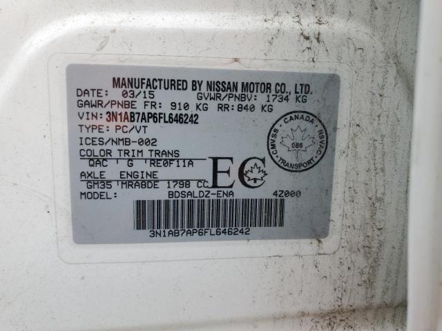 3N1AB7AP6FL646242 - 2015 NISSAN SENTRA S WHITE photo 12