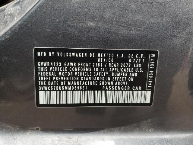 3VWC57BU5MM069631 - 2021 VOLKSWAGEN JETTA S GRAY photo 12