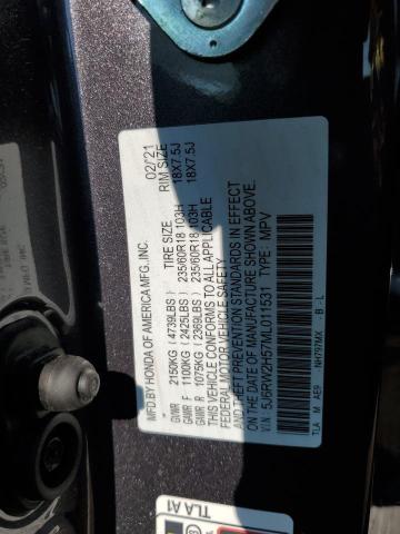 5J6RW2H57ML011531 - 2021 HONDA CR-V EX GRAY photo 13