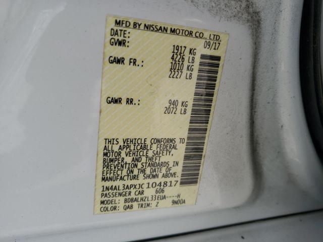 1N4AL3APXJC104817 - 2018 NISSAN ALTIMA 2.5 თეთრი ფოტო 12