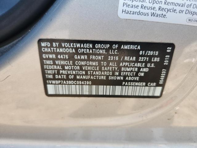 1VWBP7A39DC094290 - 2013 VOLKSWAGEN PASSAT SE ვერცხლისფერი ფოტო 12
