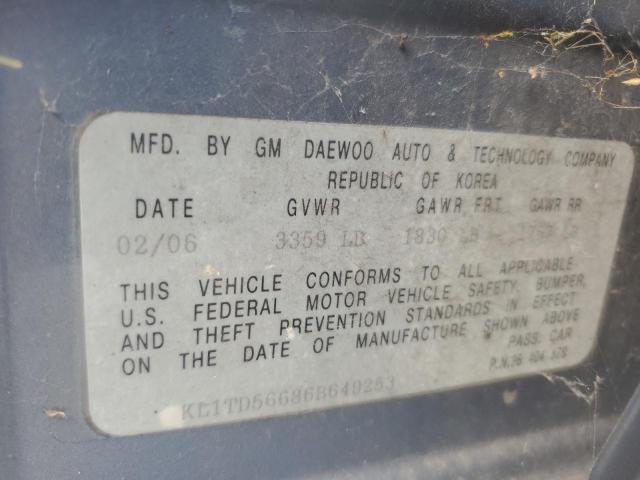 KL1TD56686B649253 - 2006 CHEVROLET AVEO BASE BLUE photo 12