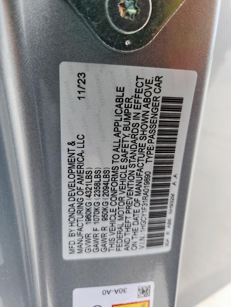1HGCY1F31RA019890 - 2024 HONDA ACCORD EX 银色 照片 13