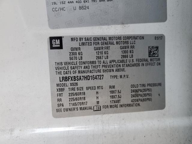 LRBFXBSA7HD164727 - 2017 BUICK ENVISION ESSENCE WHITE photo 13