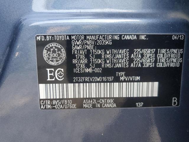 2T3ZFREV2DW016197 - 2013 TOYOTA RAV4 LE 蓝色 照片 14