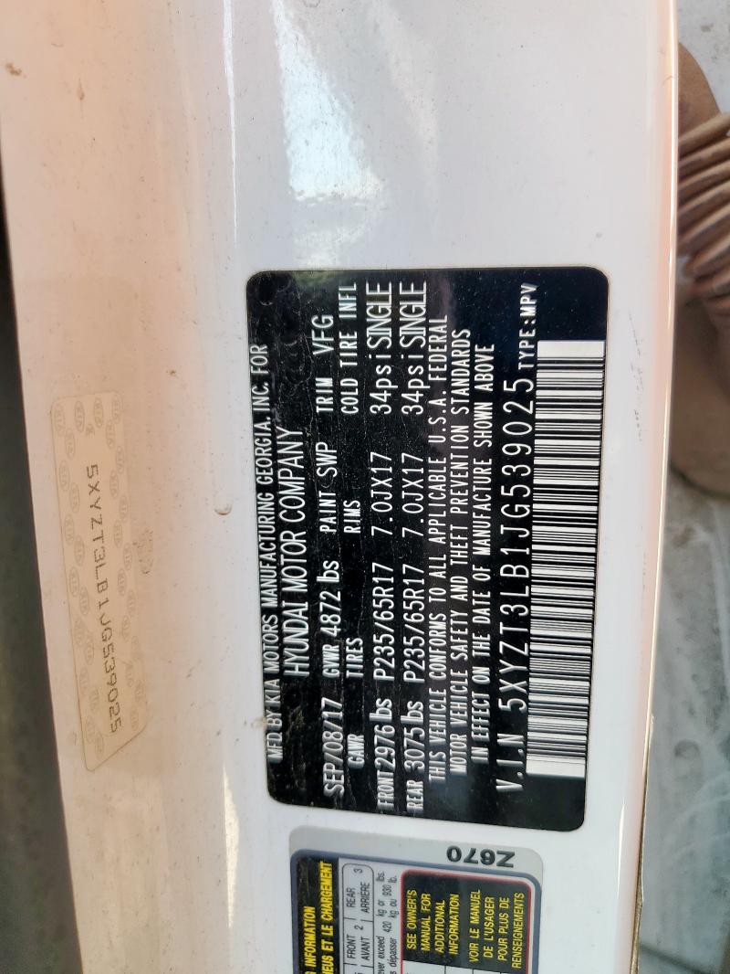 5XYZT3LB1JG539025 - 2018 HYUNDAI SANTA FE S WHITE photo 13