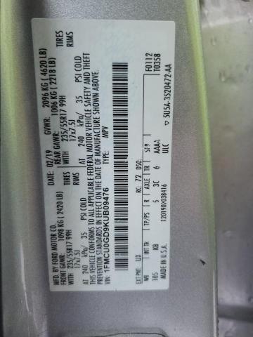 1FMCU0GD9KUB09476 - 2019 FORD ESCAPE SE 银色 照片 12