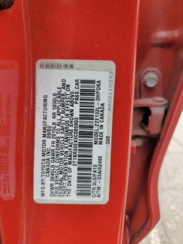 2T1KR32EX3C085903 - 2003 TOYOTA COROLLA MA XR RED photo 12