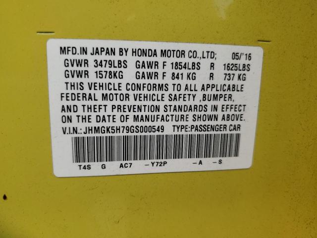 JHMGK5H79GS000549 - 2016 HONDA FIT EX ყვითელი ფოტო 12