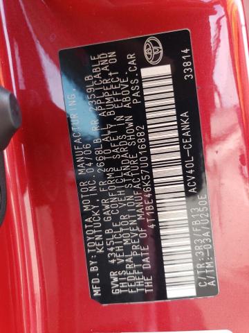 4T1BE46K57U016882 - 2007 TOYOTA CAMRY CE წითელი ფოტო 12