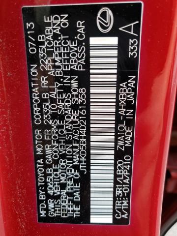 JTHKD5BH4D2161358 - 2013 LEXUS CT 200 RED photo 13