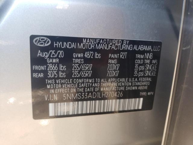 5NMS33AD1LH270426 - 2020 HYUNDAI SANTA FE SEL Արծաթագույն լուսանկար 14
