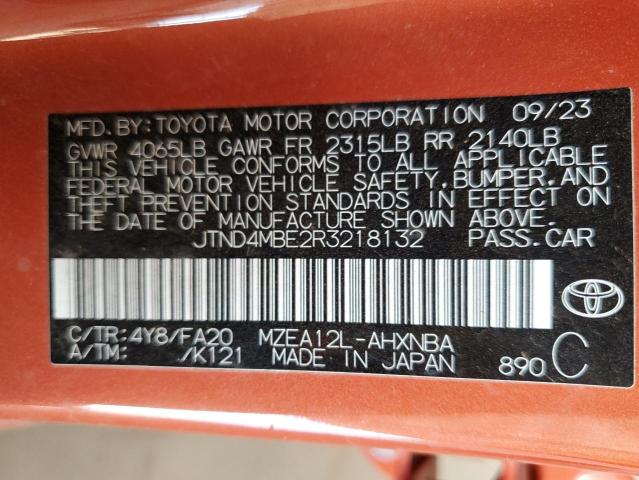 JTND4MBE2R3218132 - 2024 TOYOTA COROLLA SE 橙色 照片 12