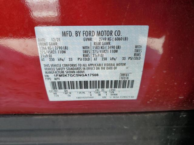 1FM5K7GC5NGA17508 - 2022 FORD EXPLORER ST RED photo 14