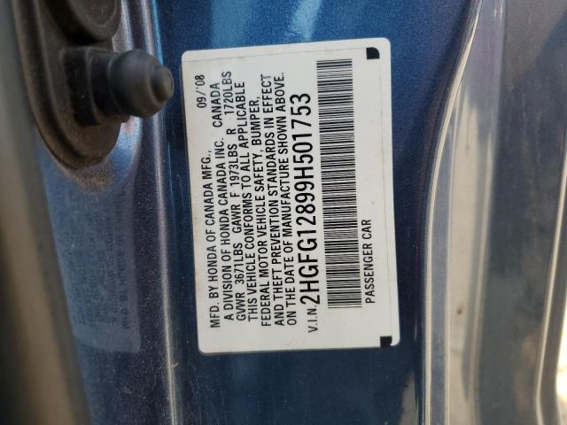 2HGFG12899H501753 - 2009 HONDA CIVIC EX BLUE photo 12