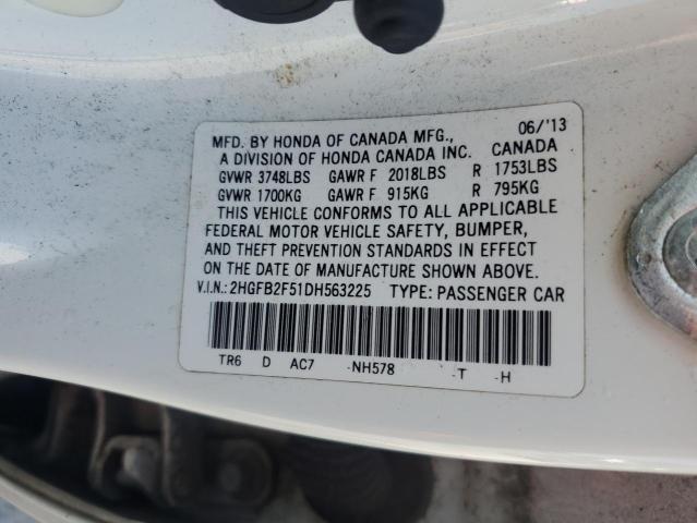 2HGFB2F51DH563225 - 2013 HONDA CIVIC LX WHITE photo 12