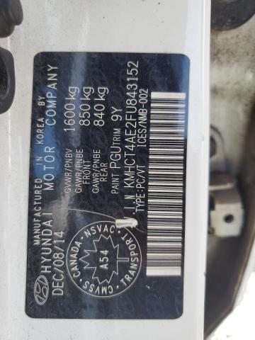 KMHCT4AE2FU843152 - 2015 HYUNDAI ACCENT GLS თეთრი ფოტო 13