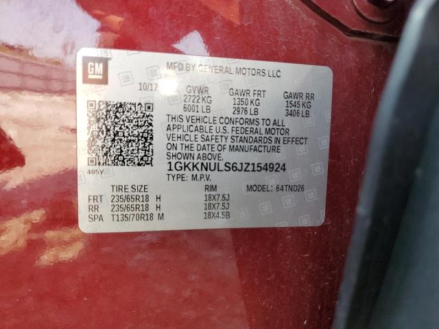 1GKKNULS6JZ154924 - 2018 GMC ACADIA SLT-1 红色 照片 13