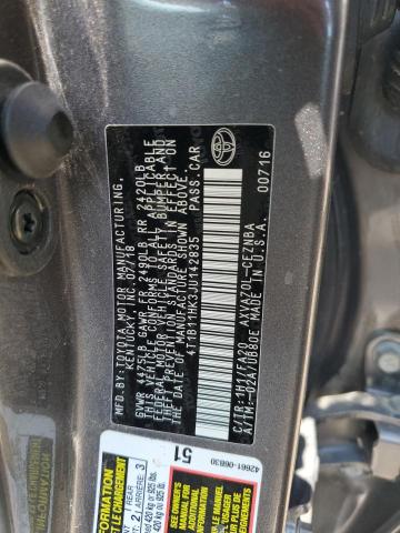 4T1B11HK3JU142835 - 2018 TOYOTA CAMRY L GRAY photo 12