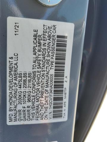 1HGCV1F34NA006005 - 2022 HONDA ACCORD SPORT GRAY photo 13