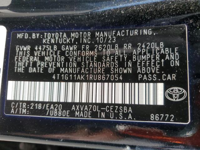 4T1G11AK1RU867054 - 2024 TOYOTA CAMRY SE NIGHT SHADE BLACK photo 13