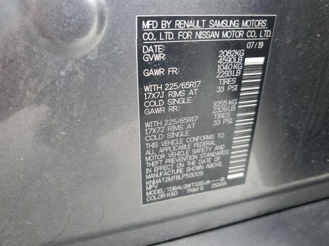 KNMAT2MT8LP511009 - 2020 NISSAN ROGUE S ნაცრისფერი ფოტო 13