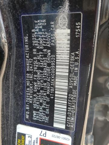 4T1BF1FK4CU099520 - 2012 TOYOTA CAMRY BASE შავი ფოტო 12