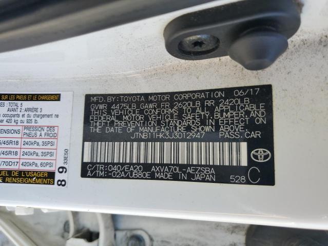 JTNB11HK3J3012947 - 2018 TOYOTA CAMRY L თეთრი ფოტო 12