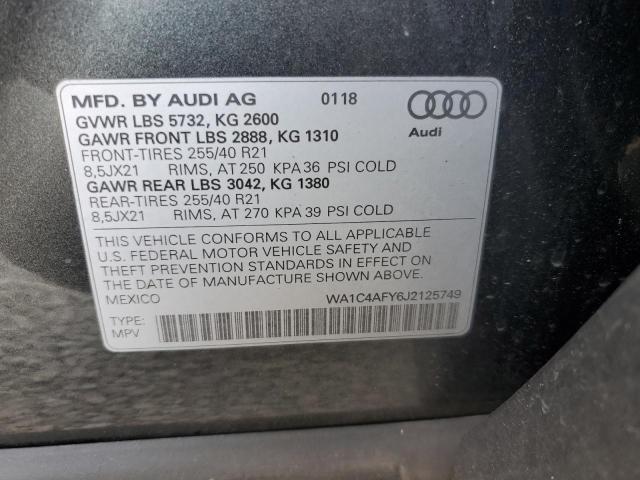WA1C4AFY6J2125749 - 2018 AUDI SQ5 PRESTIGE 灰色 照片 14