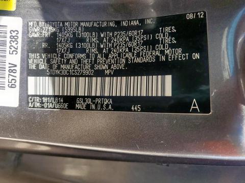 5TDYK3DC1CS279902 - 2012 TOYOTA SIENNA XLE GRAY photo 13